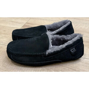EZ FEET BLACK INDOOR OUTDOOR SHEARLING SLIP ON MOCCASIN SLIPPERS SHOES 11W 11 W